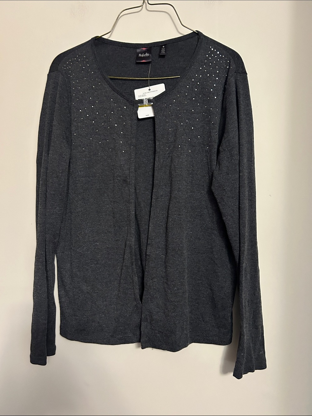 Rafaella open front grey sweater studded/silver clasp trim size M new with tags